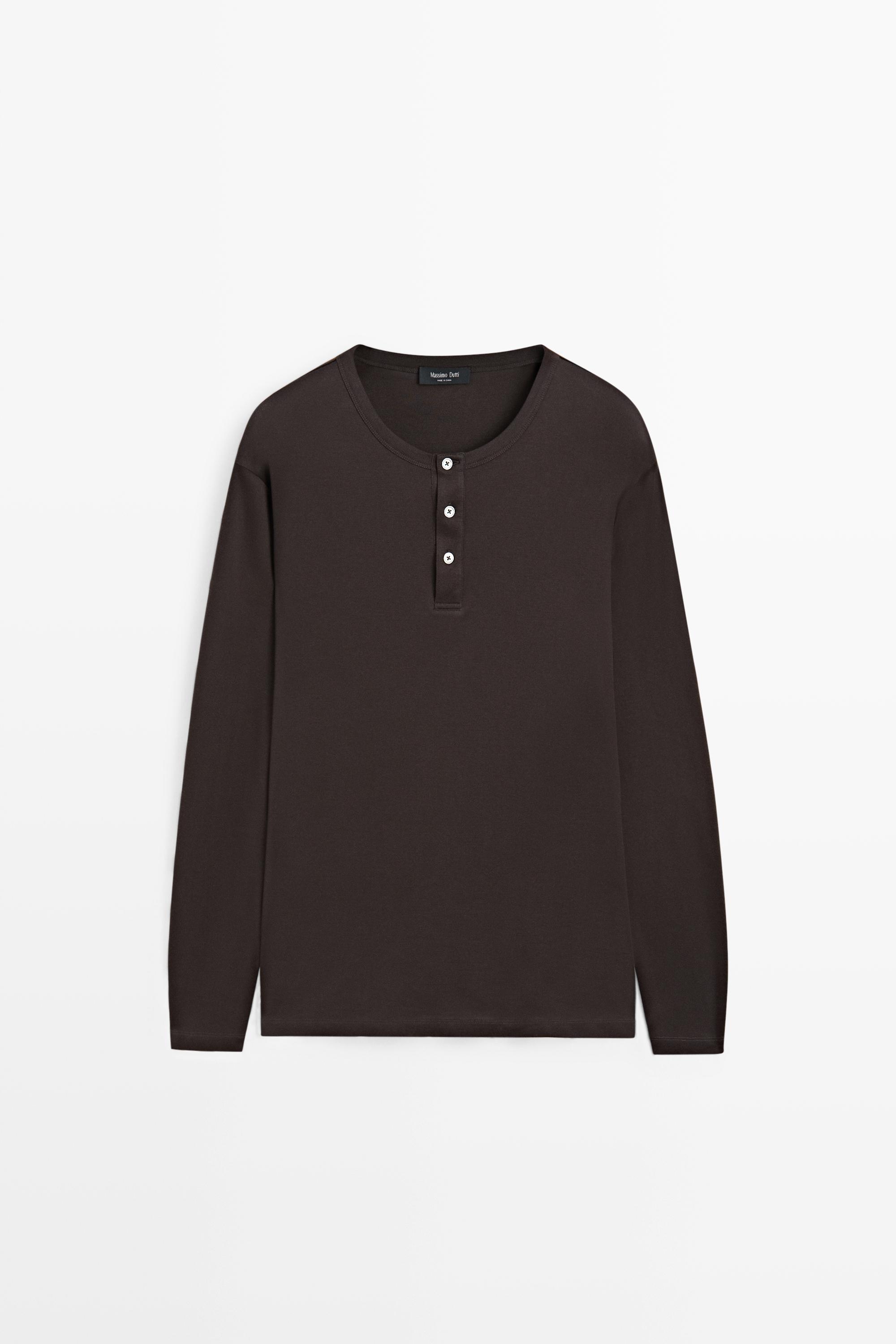 100% cotton long sleeve henley T-shirt